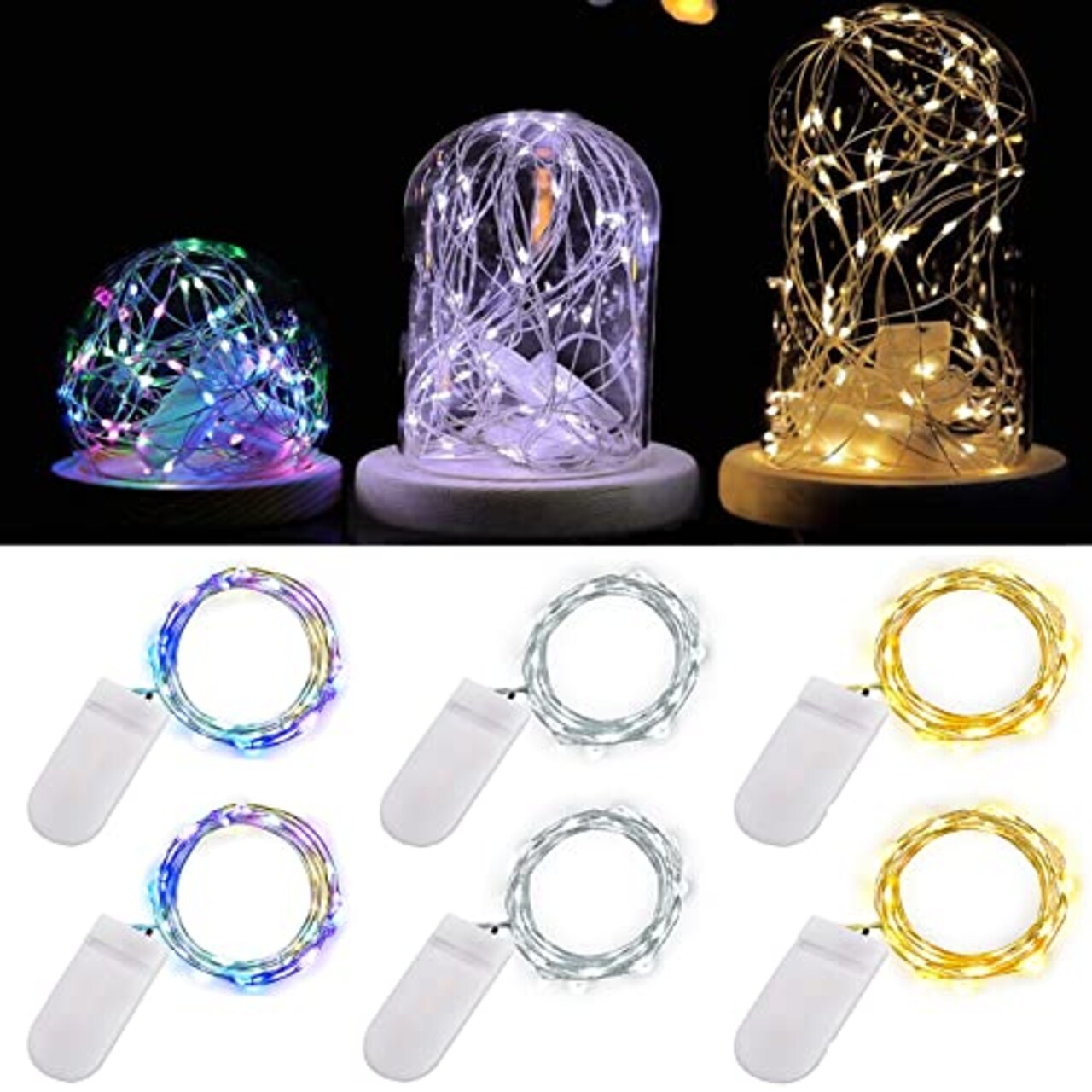 Ostwiki Fairy Lights Battery Operated String Lights, 6 Pack Mini Lights 20 LED 7ft Twinkle Firefly Starry Light for DIY Craft Mason Jar Bedroom Wedding Party Table Christmas Decoration (Mix-Colored)